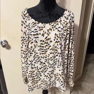CAbi Black and Gold Patterned Blouse